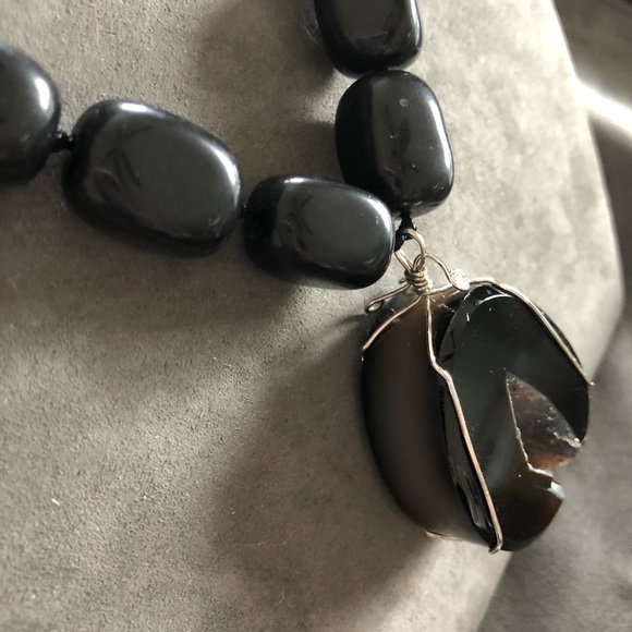 Heavy Vintage 1990 Chunky genuine agate geode stone necklace. - Picture 6 of 8